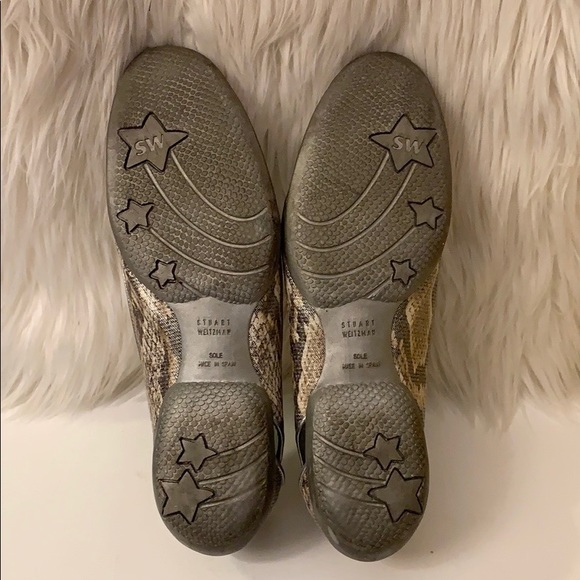 Stuart Weitzman Metallic Snakeskin Loafer Flats - Picture 13 of 13